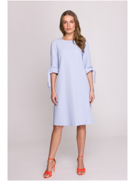 S393 A-line dress with tie sleeves - light blue