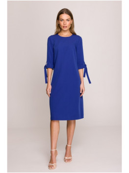 S393 A-line dress with tie sleeves - royal blue
