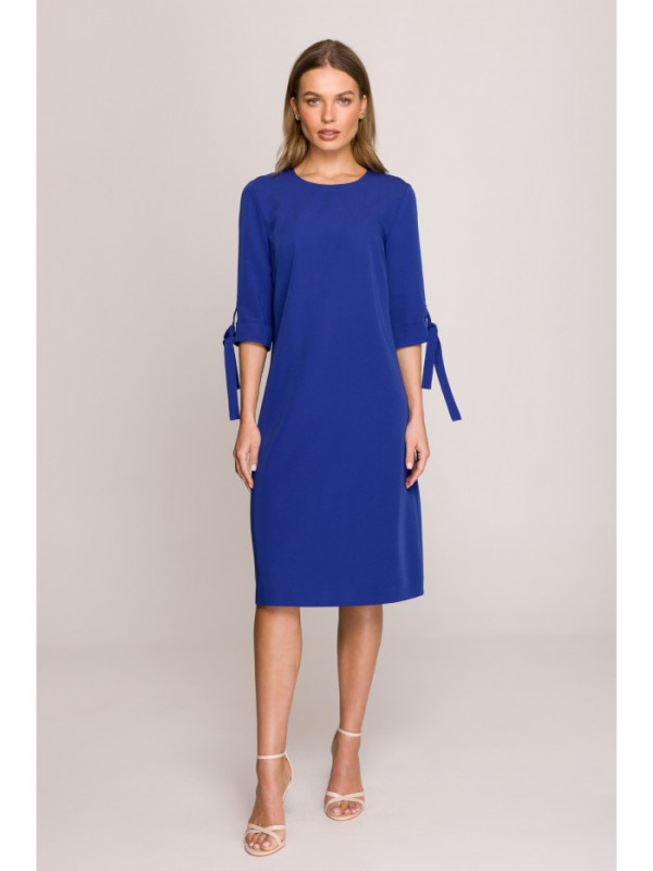 S393 A-line dress with tie sleeves - royal blue