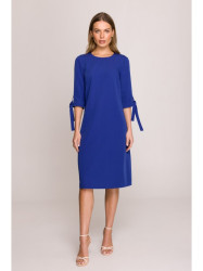 S393 A-line dress with tie sleeves - royal blue