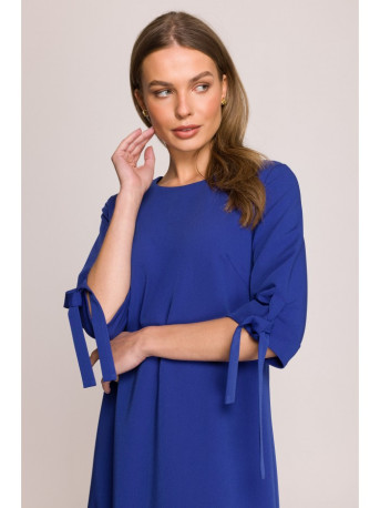 S393 A-line dress with tie sleeves - royal blue