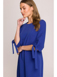S393 A-line dress with tie sleeves - royal blue