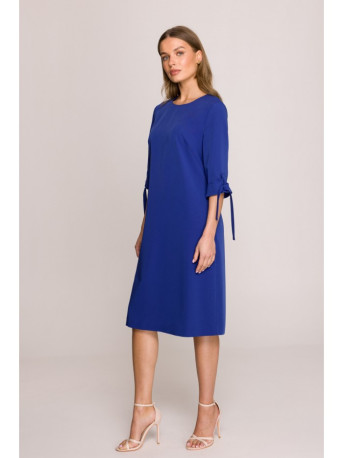 S393 A-line dress with tie sleeves - royal blue