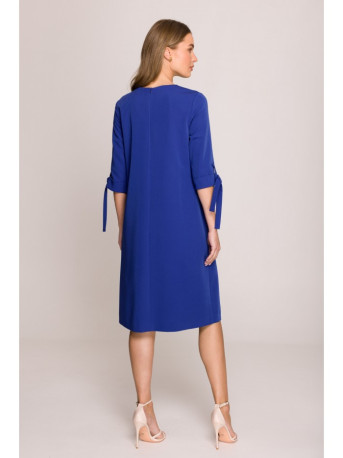S393 A-line dress with tie sleeves - royal blue