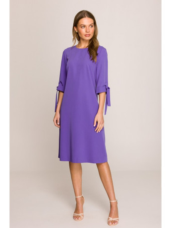 S393 A-line dress with tie sleeves - purple