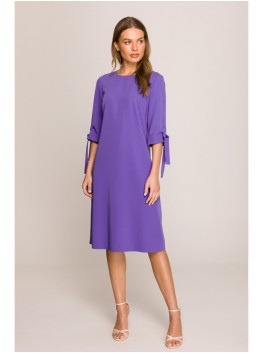 S393 A-line dress with tie sleeves - purple
