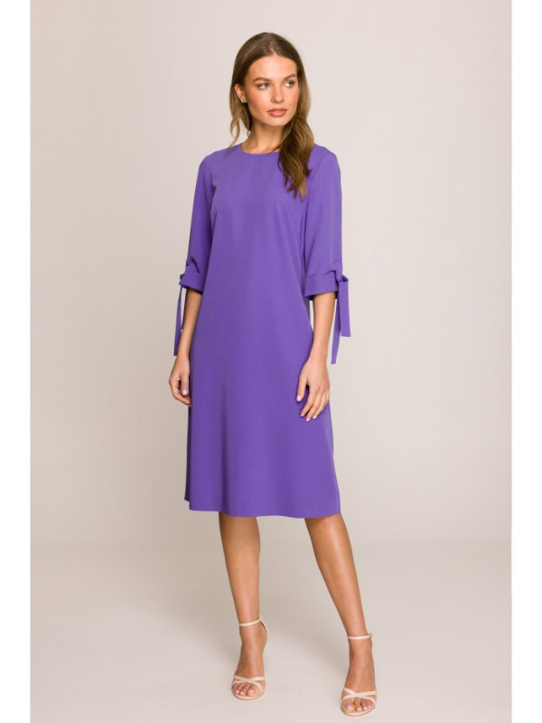 S393 A-line dress with tie sleeves - purple