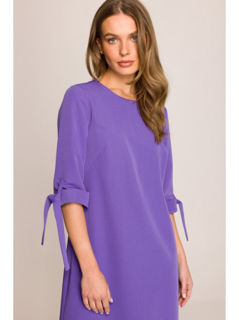 S393 A-line dress with tie sleeves - purple