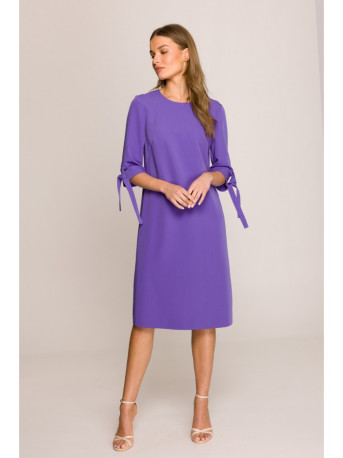 S393 A-line dress with tie sleeves - purple