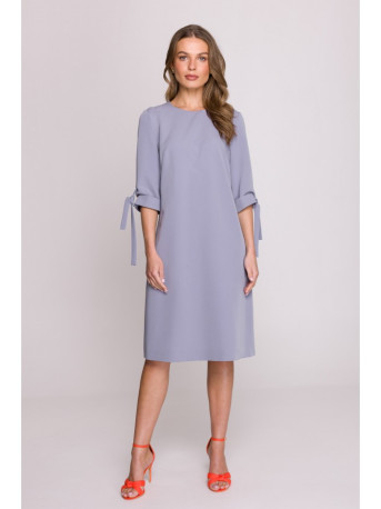 S393 A-line dress with tie sleeves - dove grey