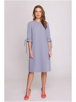 S393 A-line dress with tie sleeves - dove grey
