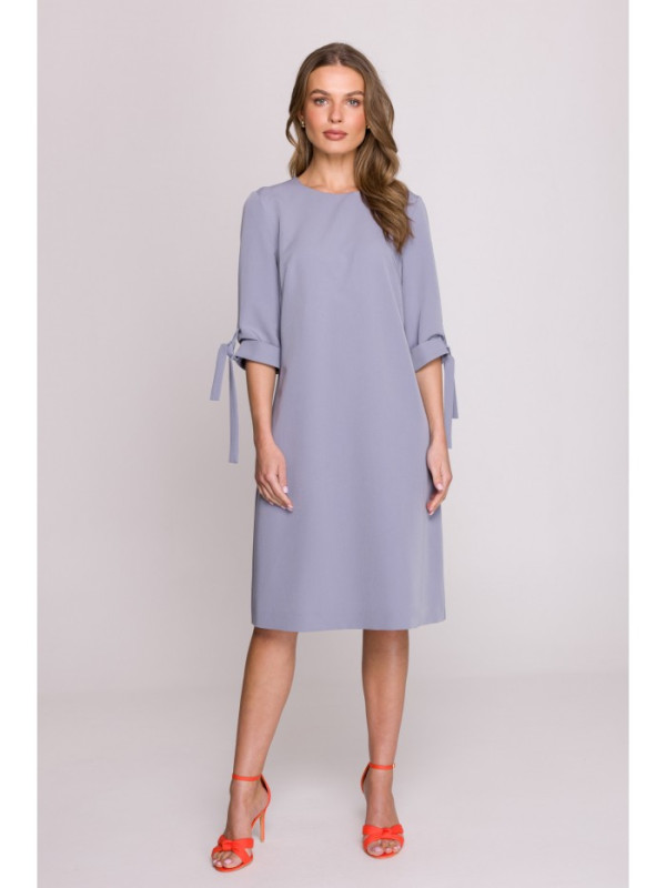 S393 A-line dress with tie sleeves - dove grey