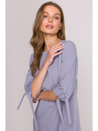 S393 A-line dress with tie sleeves - dove grey
