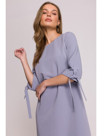 S393 A-line dress with tie sleeves - dove grey