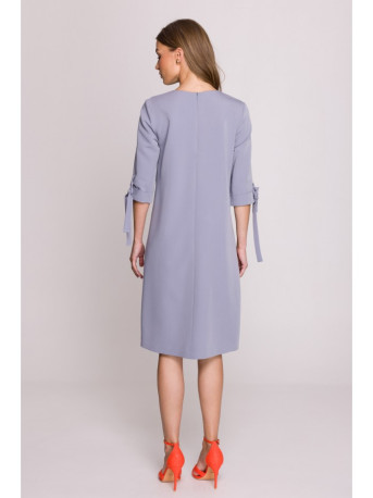S393 A-line dress with tie sleeves - dove grey
