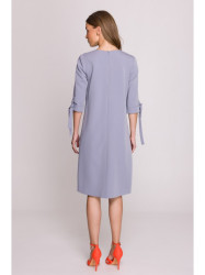 S393 A-line dress with tie sleeves - dove grey