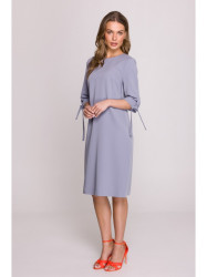 S393 A-line dress with tie sleeves - dove grey