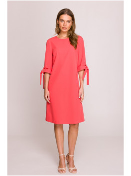 S393 A-line dress with tie sleeves - coral