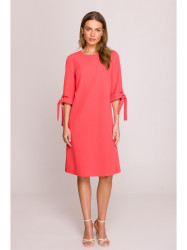 S393 A-line dress with tie sleeves - coral
