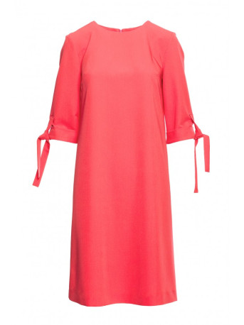 S393 A-line dress with tie sleeves - coral
