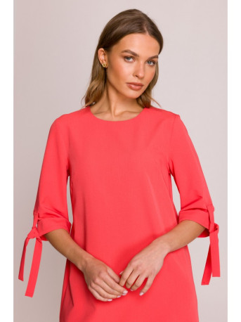 S393 A-line dress with tie sleeves - coral
