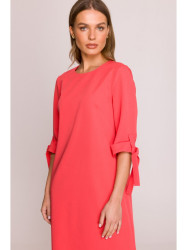 S393 A-line dress with tie sleeves - coral