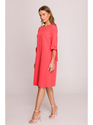S393 A-line dress with tie sleeves - coral