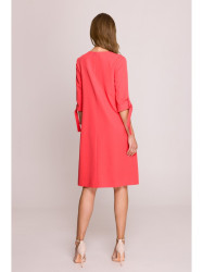 S393 A-line dress with tie sleeves - coral