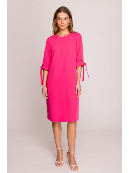 S393 A-line dress with tie sleeves - pink