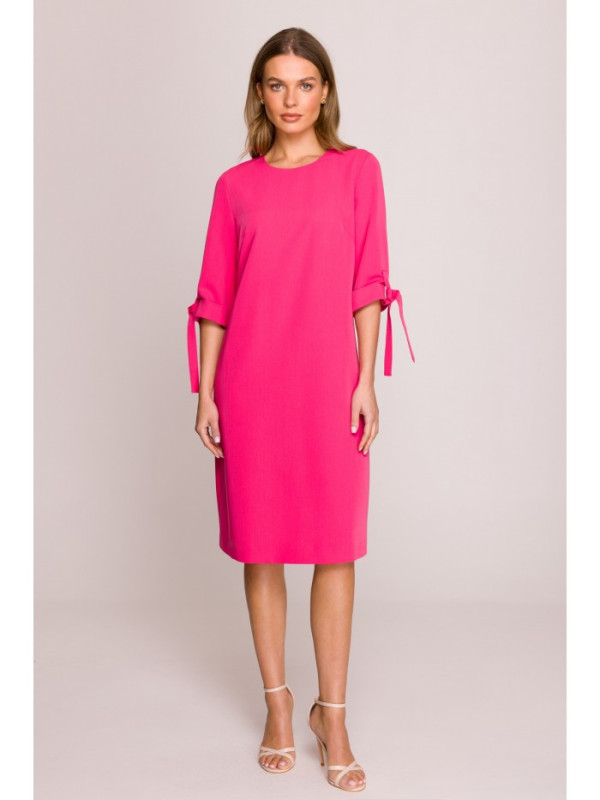 S393 A-line dress with tie sleeves - pink
