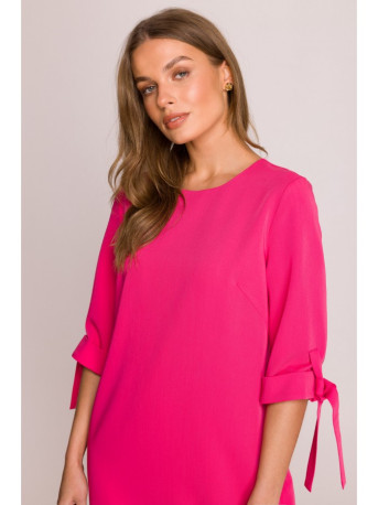 S393 A-line dress with tie sleeves - pink