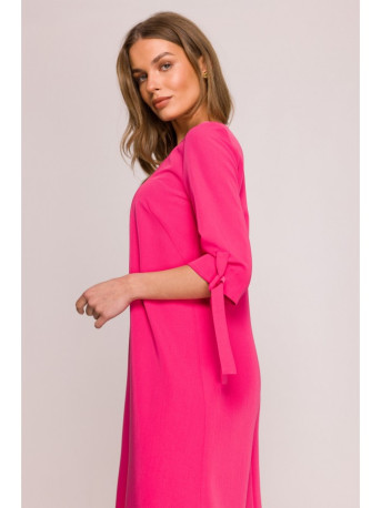 S393 A-line dress with tie sleeves - pink