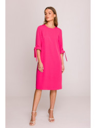 S393 A-line dress with tie sleeves - pink
