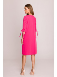 S393 A-line dress with tie sleeves - pink
