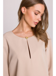 S394 Laisvo kirpimo suknelė su rakto skylutės iškirpte - smėlio spalvos