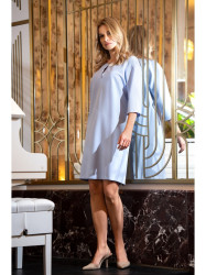 S394 Relaxed fit dress with keyhole neckline - light blue