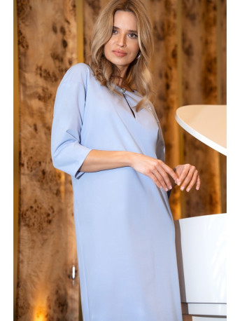 S394 Relaxed fit dress with keyhole neckline - light blue