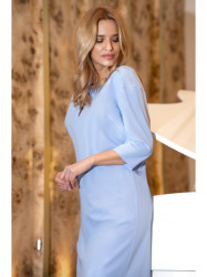 S394 Relaxed fit dress with keyhole neckline - light blue
