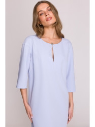 S394 Relaxed fit dress with keyhole neckline - light blue