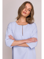S394 Relaxed fit dress with keyhole neckline - light blue