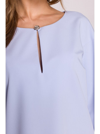 S394 Relaxed fit dress with keyhole neckline - light blue