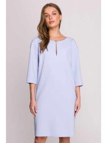S394 Relaxed fit dress with keyhole neckline - light blue
