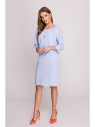 S394 Relaxed fit dress with keyhole neckline - light blue