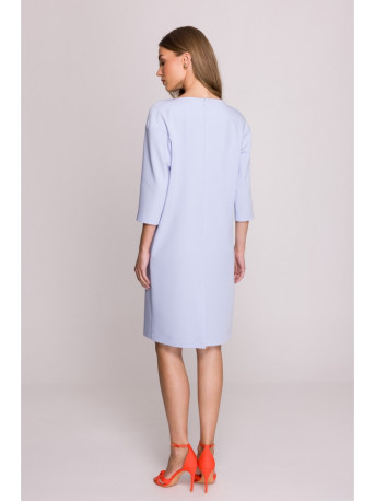 S394 Relaxed fit dress with keyhole neckline - light blue