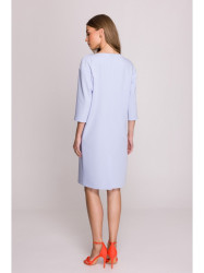 S394 Relaxed fit dress with keyhole neckline - light blue