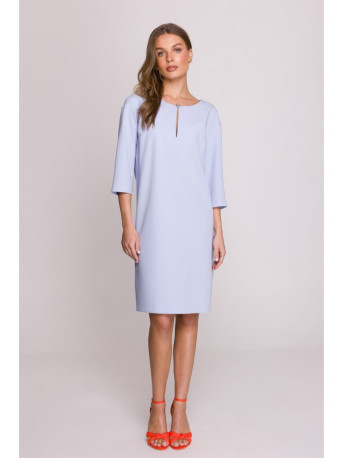S394 Relaxed fit dress with keyhole neckline - light blue