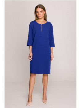 S394 Relaxed fit dress with keyhole neckline - royal blue