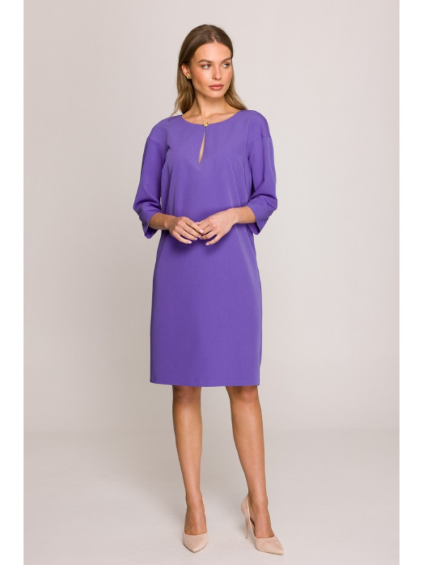 S394 Relaxed fit dress with keyhole neckline - purple