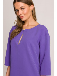 S394 Relaxed fit dress with keyhole neckline - purple