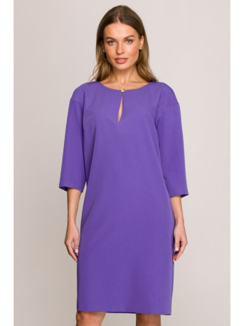 S394 Relaxed fit dress with keyhole neckline - purple